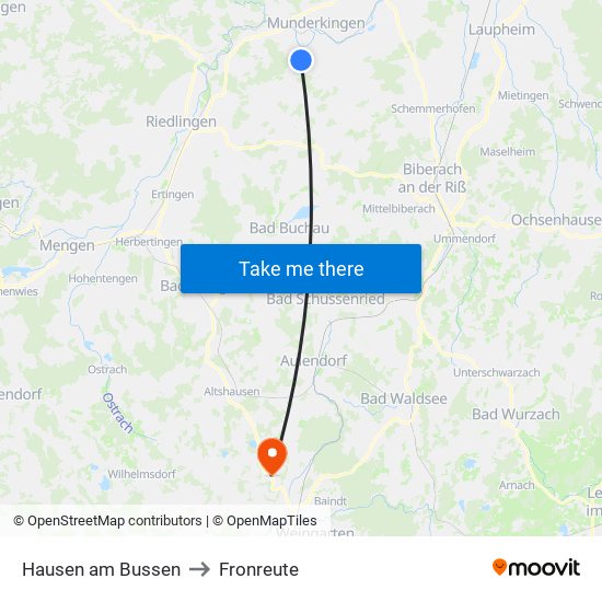 Hausen am Bussen to Fronreute map