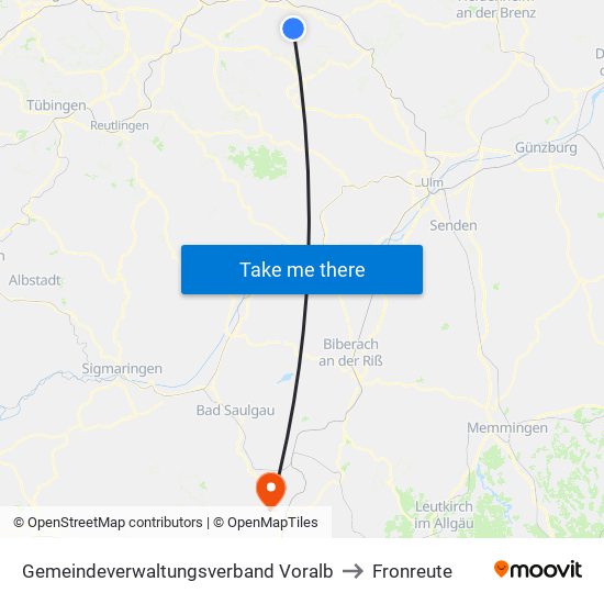 Gemeindeverwaltungsverband Voralb to Fronreute map