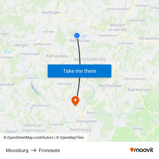 Moosburg to Fronreute map