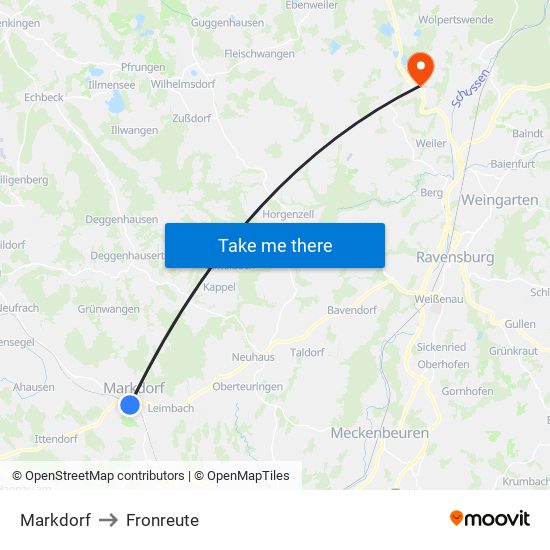 Markdorf to Fronreute map