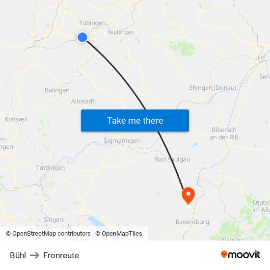 Bühl to Fronreute map