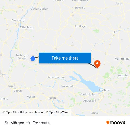 St. Märgen to Fronreute map