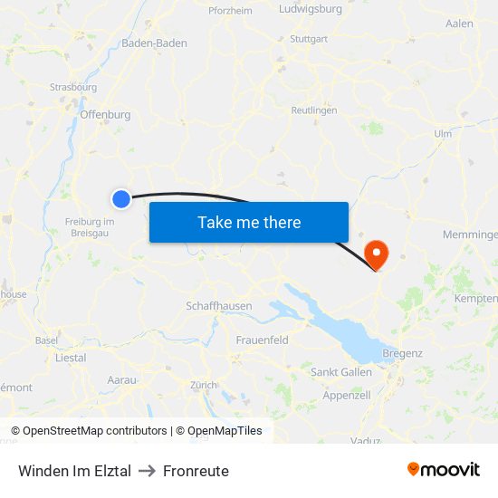 Winden Im Elztal to Fronreute map