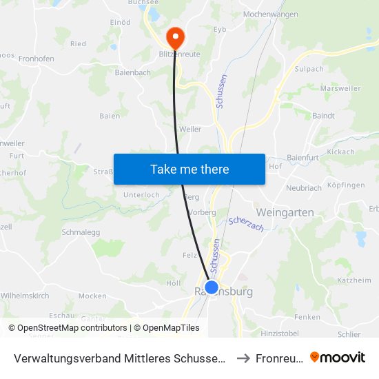 Verwaltungsverband Mittleres Schussental to Fronreute map