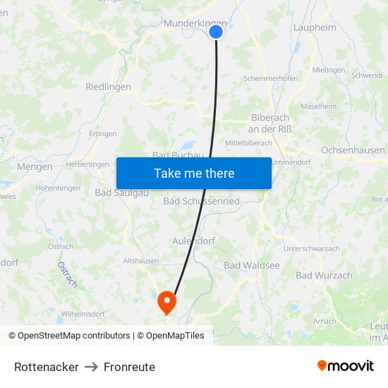 Rottenacker to Fronreute map