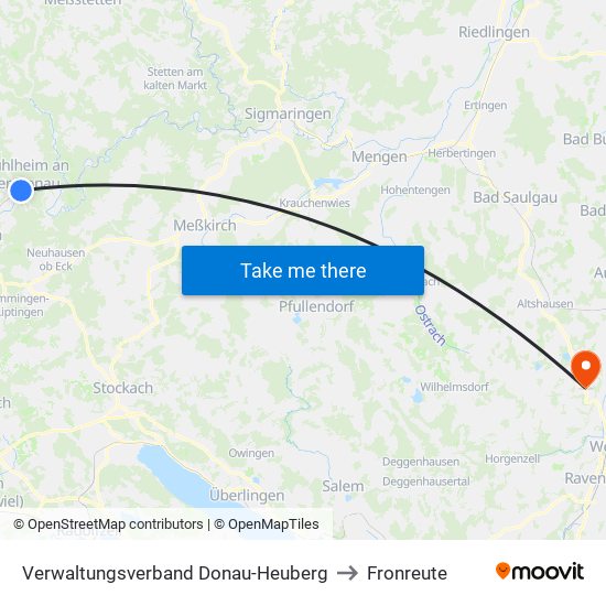 Verwaltungsverband Donau-Heuberg to Fronreute map