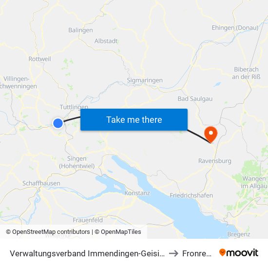 Verwaltungsverband Immendingen-Geisingen to Fronreute map