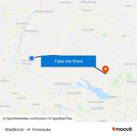 Waldkirch to Fronreute map