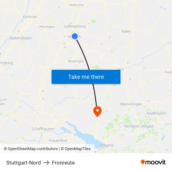 Stuttgart-Nord to Fronreute map