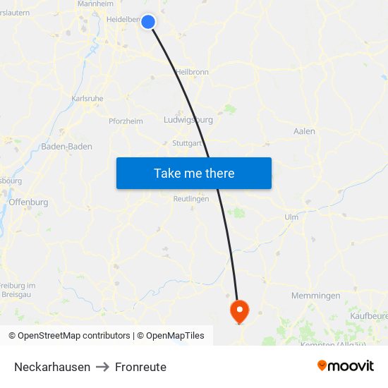 Neckarhausen to Fronreute map