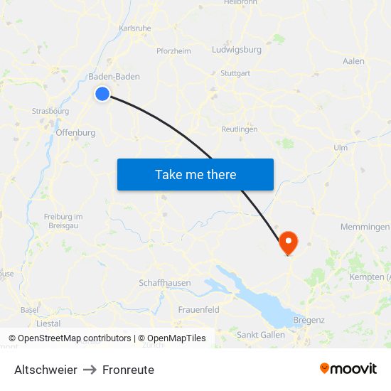 Altschweier to Fronreute map