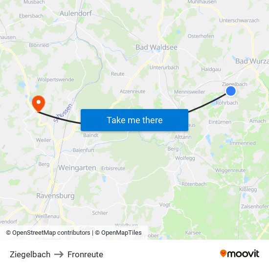 Ziegelbach to Fronreute map
