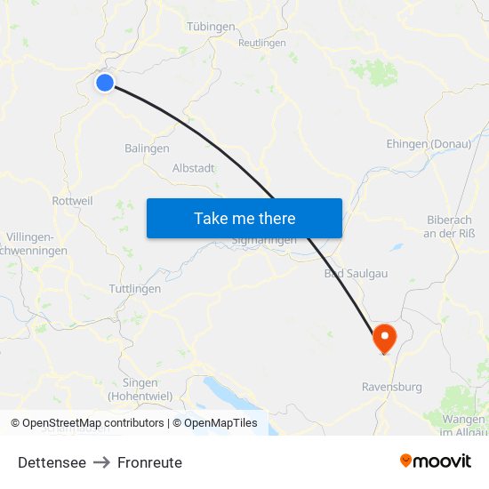Dettensee to Fronreute map