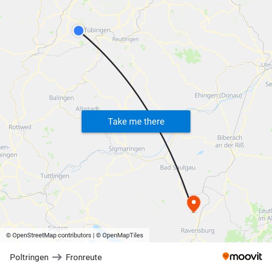 Poltringen to Fronreute map