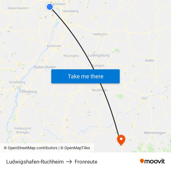 Ludwigshafen-Ruchheim to Fronreute map