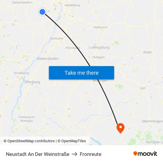 Neustadt An Der Weinstraße to Fronreute map