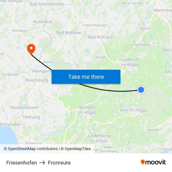 Friesenhofen to Fronreute map