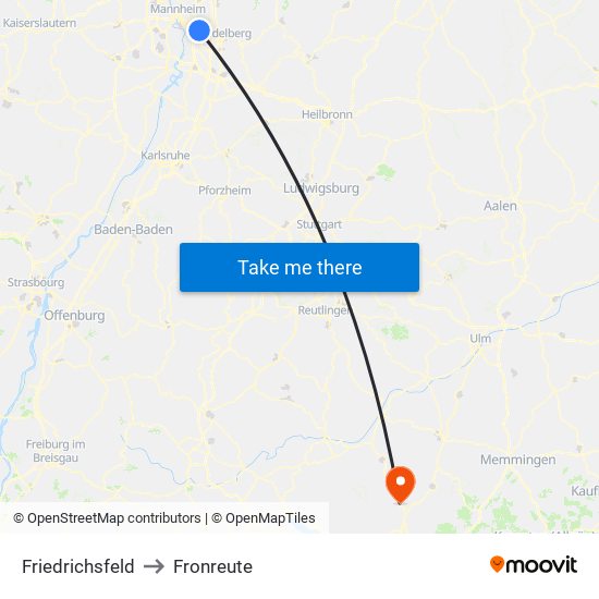 Friedrichsfeld to Fronreute map