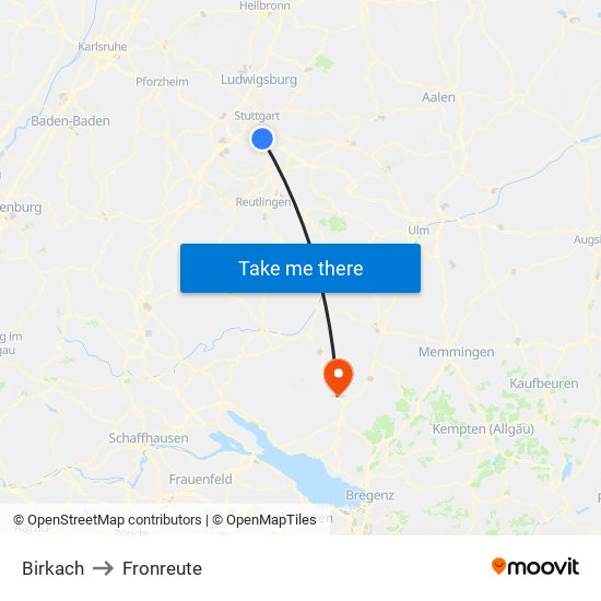 Birkach to Fronreute map