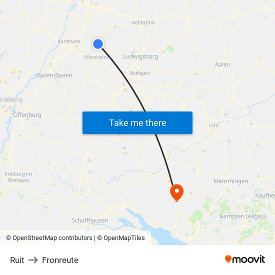 Ruit to Fronreute map