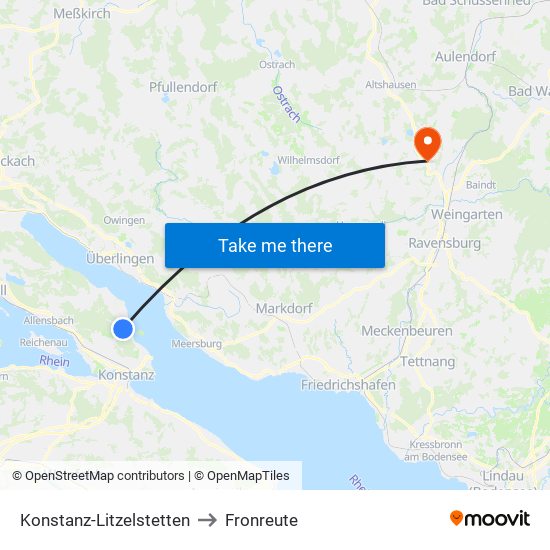 Konstanz-Litzelstetten to Fronreute map