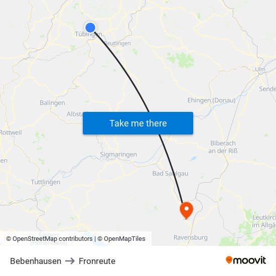 Bebenhausen to Fronreute map