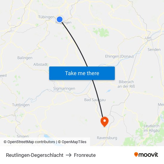Reutlingen-Degerschlacht to Fronreute map