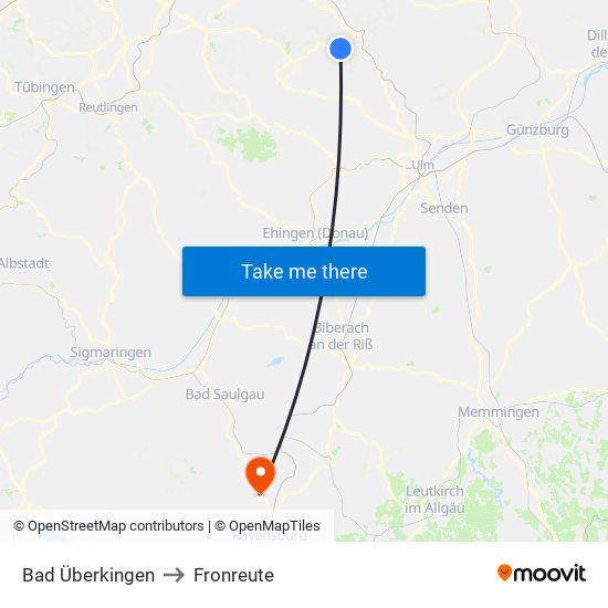 Bad Überkingen to Fronreute map