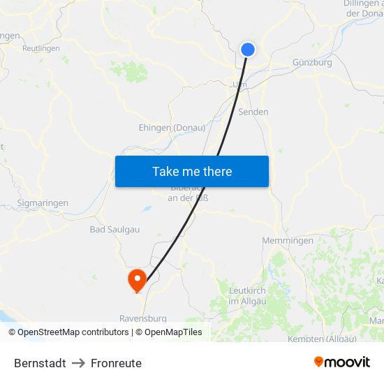 Bernstadt to Fronreute map