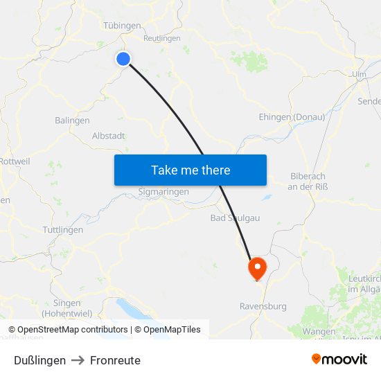 Dußlingen to Fronreute map
