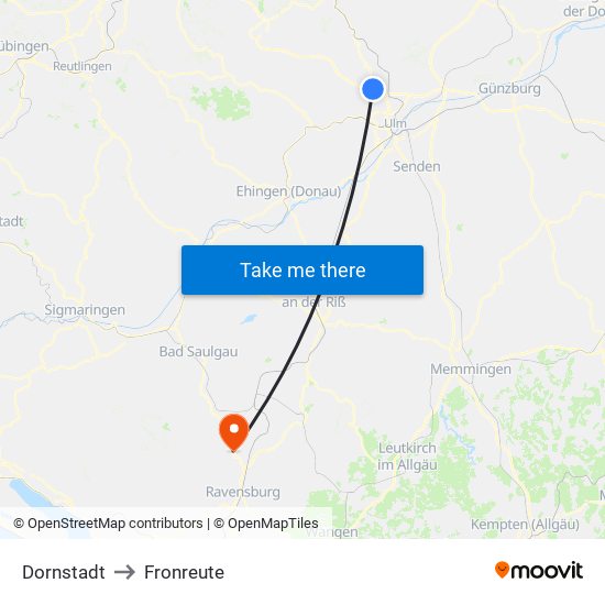 Dornstadt to Fronreute map