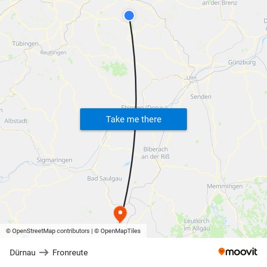 Dürnau to Fronreute map