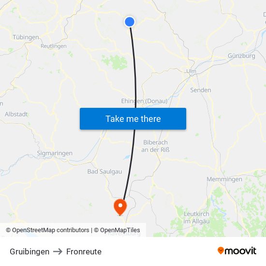 Gruibingen to Fronreute map