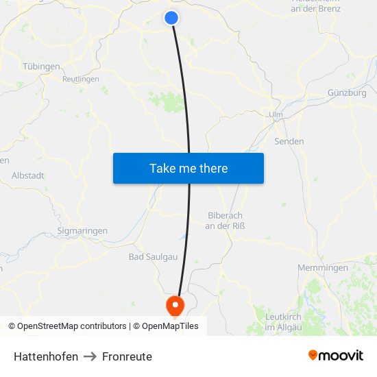 Hattenhofen to Fronreute map