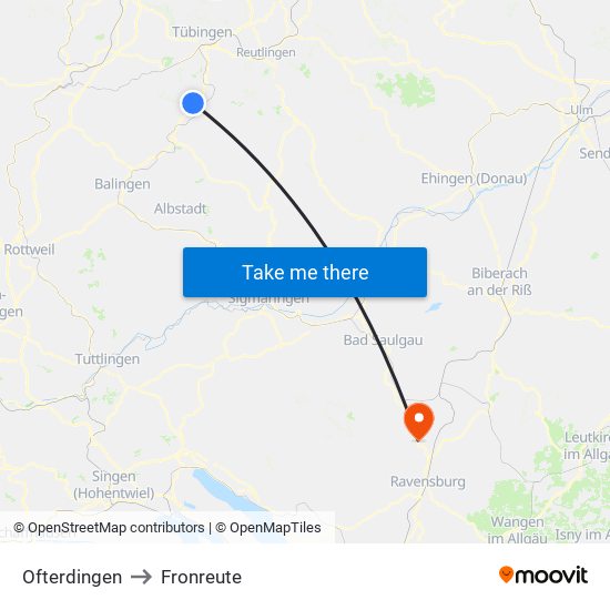 Ofterdingen to Fronreute map