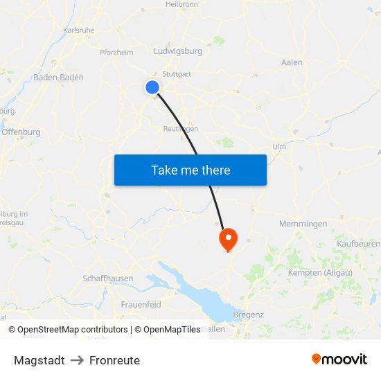 Magstadt to Fronreute map