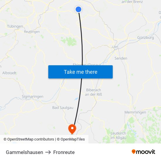 Gammelshausen to Fronreute map