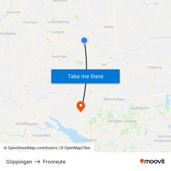 Göppingen to Fronreute map