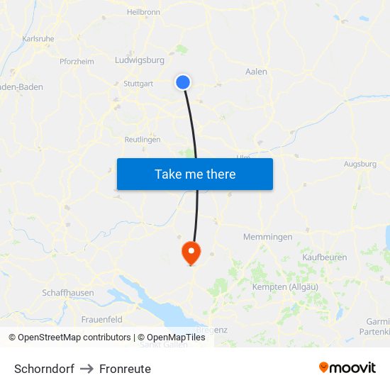 Schorndorf to Fronreute map