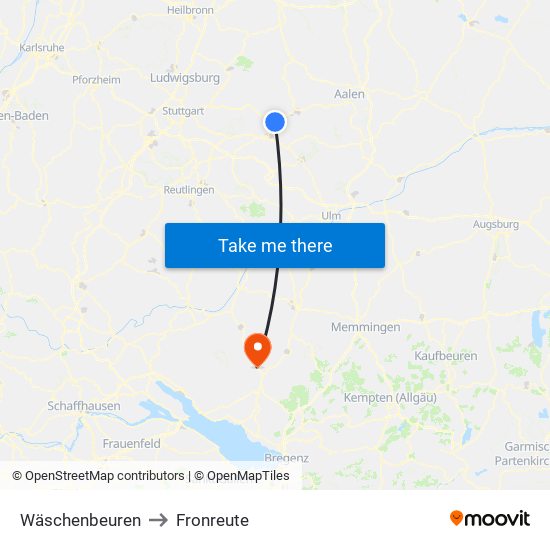 Wäschenbeuren to Fronreute map