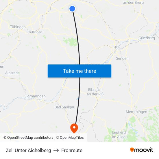 Zell Unter Aichelberg to Fronreute map