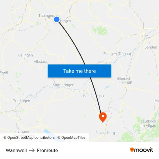 Wannweil to Fronreute map