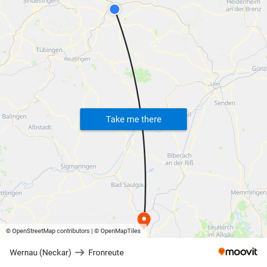 Wernau (Neckar) to Fronreute map