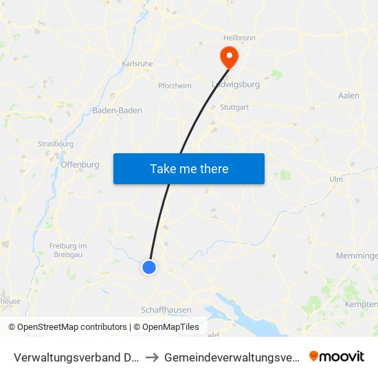 Verwaltungsverband Donaueschingen to Gemeindeverwaltungsverband Besigheim map