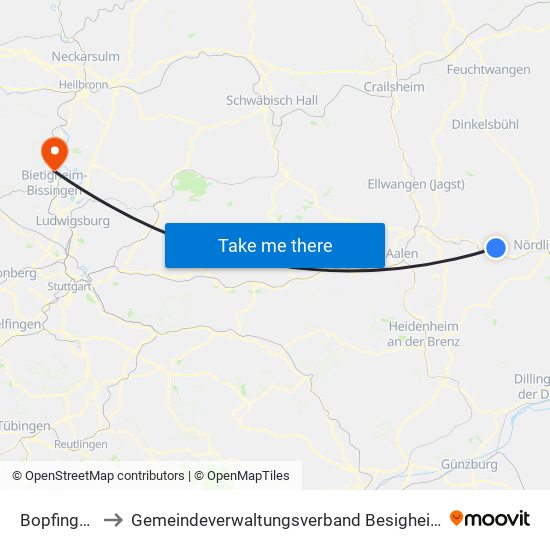 Bopfingen to Gemeindeverwaltungsverband Besigheim map