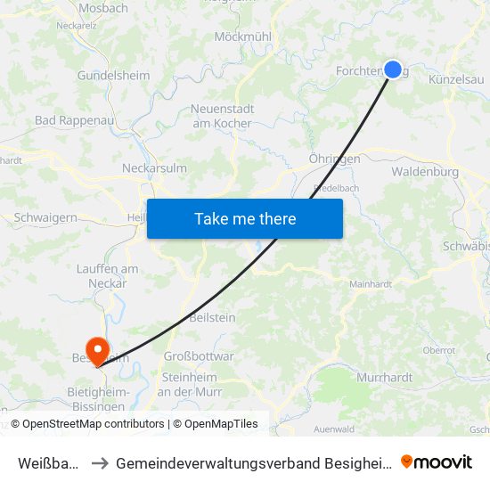 Weißbach to Gemeindeverwaltungsverband Besigheim map