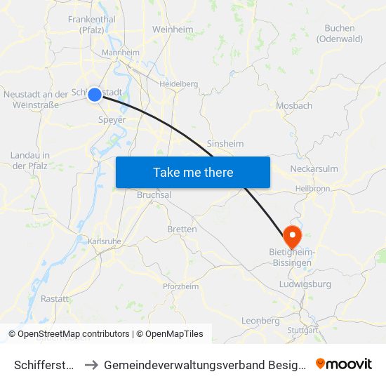 Schifferstadt to Gemeindeverwaltungsverband Besigheim map