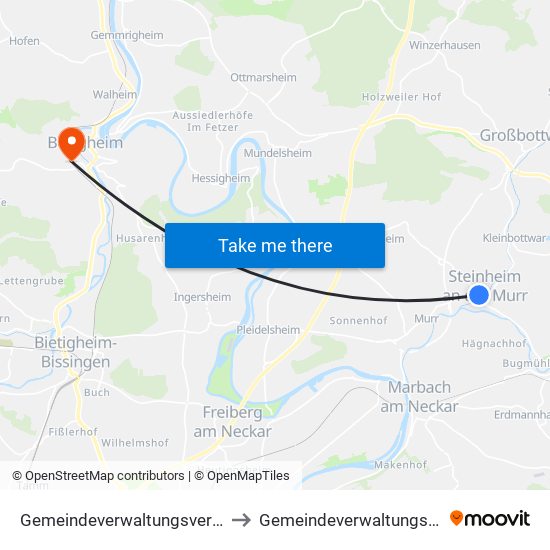 Gemeindeverwaltungsverband Steinheim-Murr to Gemeindeverwaltungsverband Besigheim map