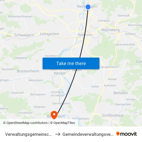 Verwaltungsgemeinschaft Neckarsulm to Gemeindeverwaltungsverband Besigheim map