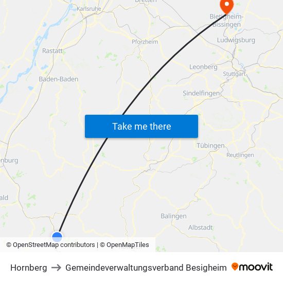 Hornberg to Gemeindeverwaltungsverband Besigheim map